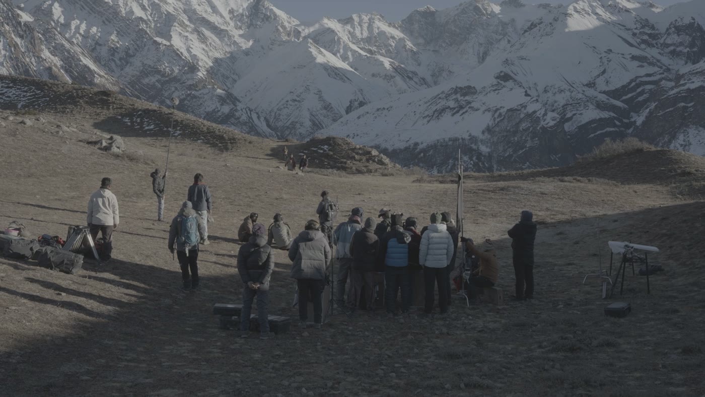 Behind the scenes: crew gathered on the ridge